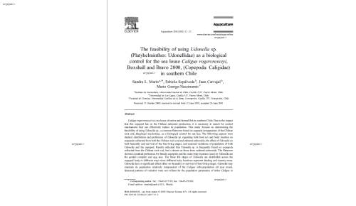 The feasibility of using Udonella sp. (Platyhelminthes: Udonellidae) as a biological control for the sea louse Caligus rogercresseyi, Boxshall and Bravo 2000, (Copepoda: Caligidae) in southern Chile